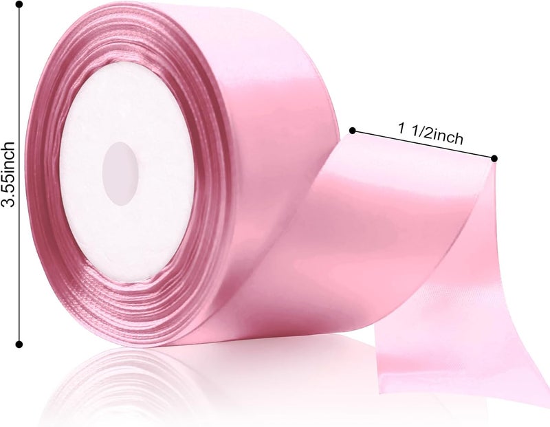 Flezoo 25 Yards Pink Satin Ribbon 1 1/2inch, Single Face Polyester Silk Fabric Hair String Ribbon for Craft, Flower Bouquets, Gift Wrapping, Wedding, Bow Making and Valentines Decoration - Image 3